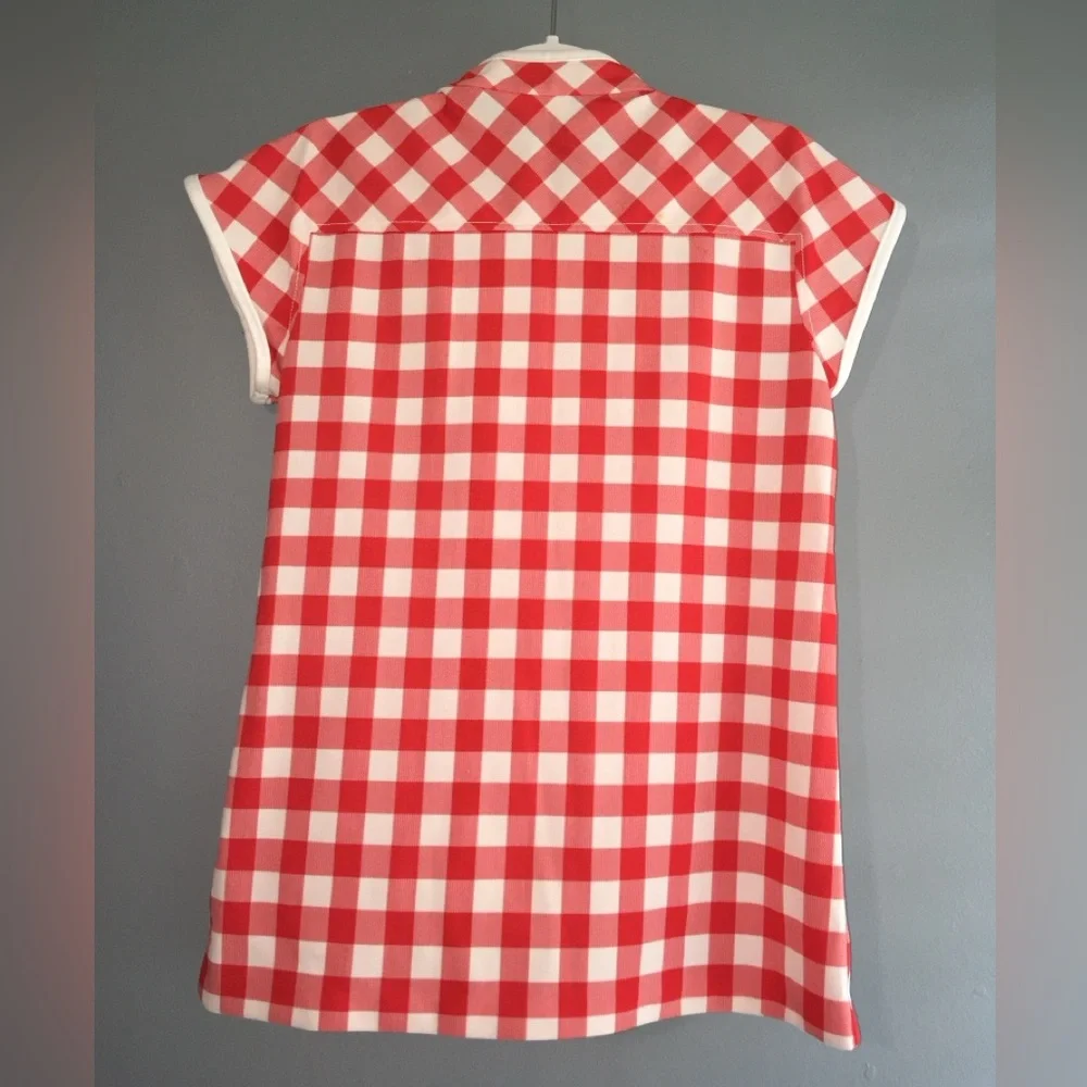 🐜 VINTAGE red and white gingham button-up short sleeve shirt, small — VGUC - Picture 2 of 12